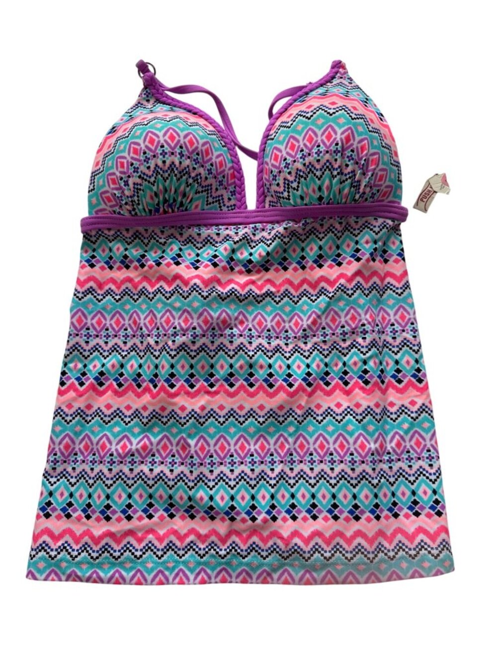 Arizona Jeans Tankini Top S Tribal Boho Multicolor Swim Beach Festival Mix Match